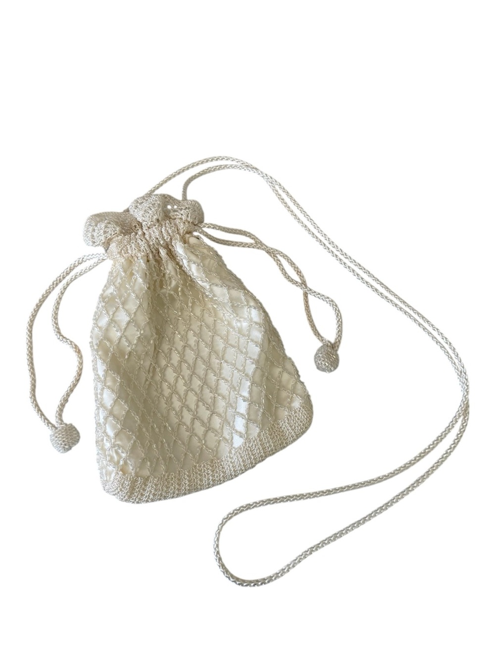 Beaded Satin and Crochet Pouch Crossbody Bag